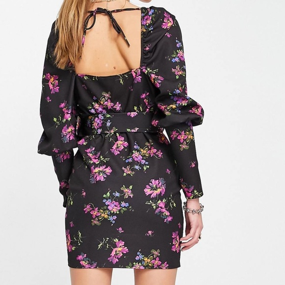 Puff sleeve mini dress with belt - Picture 3 of 4